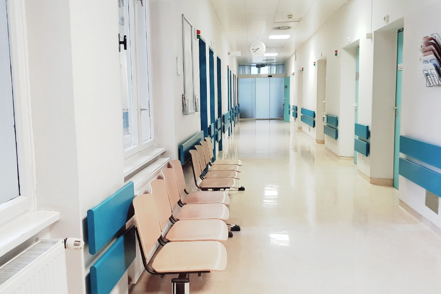 Bright hallway at Evolve Health clinic with seating