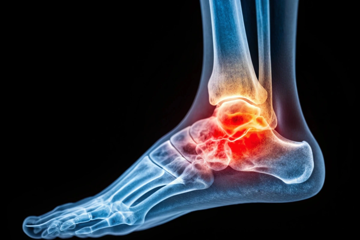 X-ray showing ankle inflammation treated with platelet-rich plasma therapy at Evolve Health for pain relief and tissue healing.